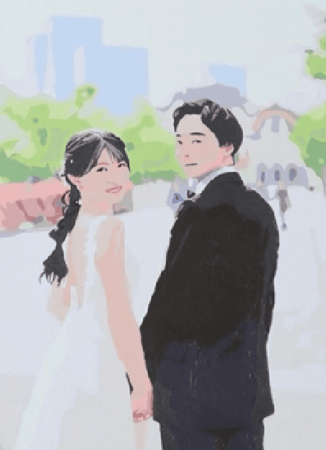歩く新郎新婦を描いた作品
