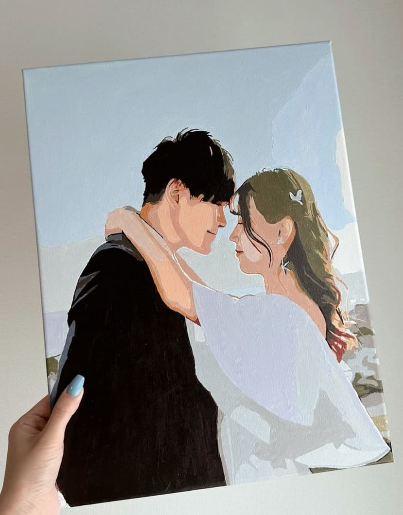 横顔を寄せ合うふたりを描いた作品
