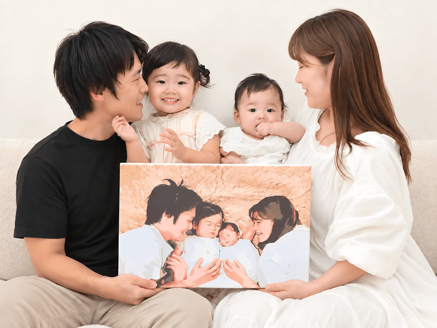 家族の作品を一緒に持つ親子